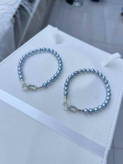 Akoya 4.5-5mm Hanadama-Grade Pearl Bracelet | AAA Luster Grey Blue | 925 Silver Clasp | Luxury Jewelry Gift