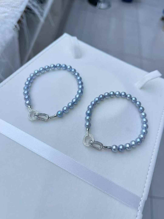 Akoya 4.5-5mm Hanadama-Grade Pearl Bracelet | AAA Luster Grey Blue | 925 Silver Clasp | Luxury Jewelry Gift