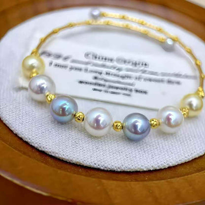 ：Tears of Moonbow｜Tri-color Akoya Pearl Bracelet (Sterling Silver Clasp)