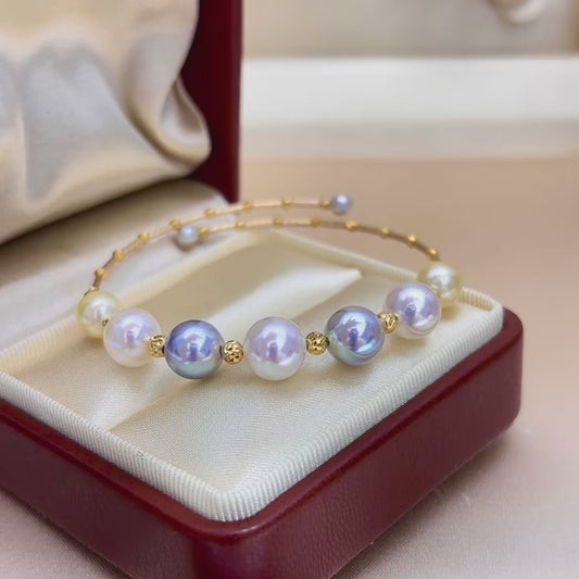 ：Tears of Moonbow｜Tri-color Akoya Pearl Bracelet (Sterling Silver Clasp)